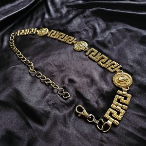 90s Heavy Gold Paulith Vintage Chain Belt Medusa Greek Key Design